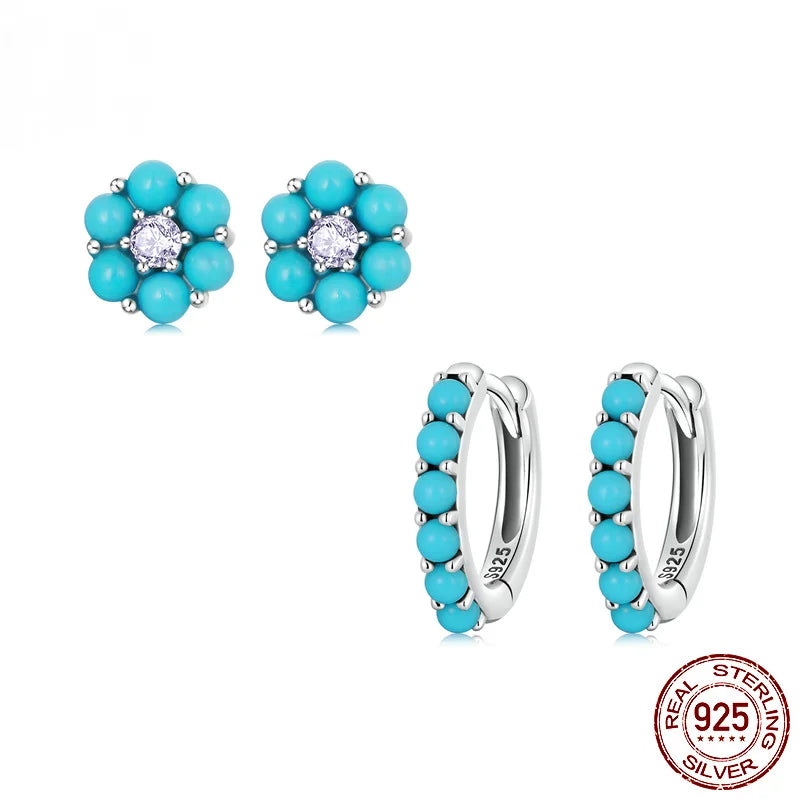 Ethnic Style Turquoise 925 Silver Earrings for Women Party Gift