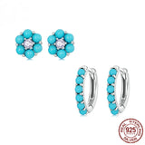 Ethnic Style Turquoise 925 Silver Earrings for Women Party Gift