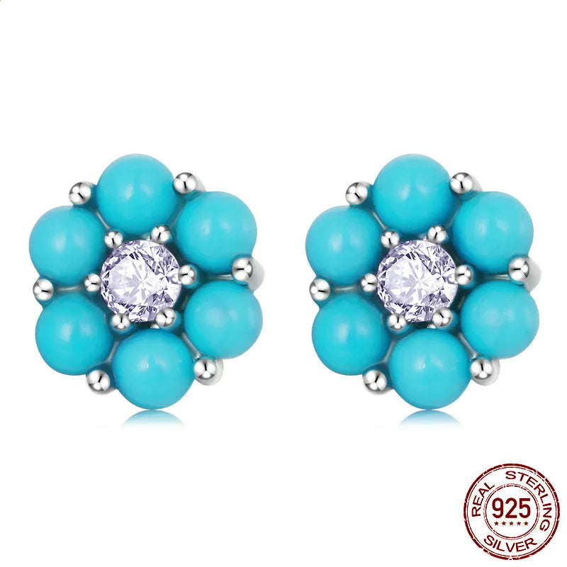 Vintage Turquoise 925 Silver Earrings Ethnic Style Women Party Vacation Gift