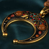 Ethnic Style Vintage Wooden Bead Necklace, Nepalese Style Pendant Jewelry