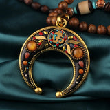 Ethnic Style Vintage Wooden Bead Necklace, Nepalese Style Pendant Jewelry