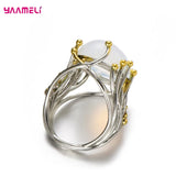 Ethnic Women Ring Tree Branch Moonstone Charm 925 Sterling Si