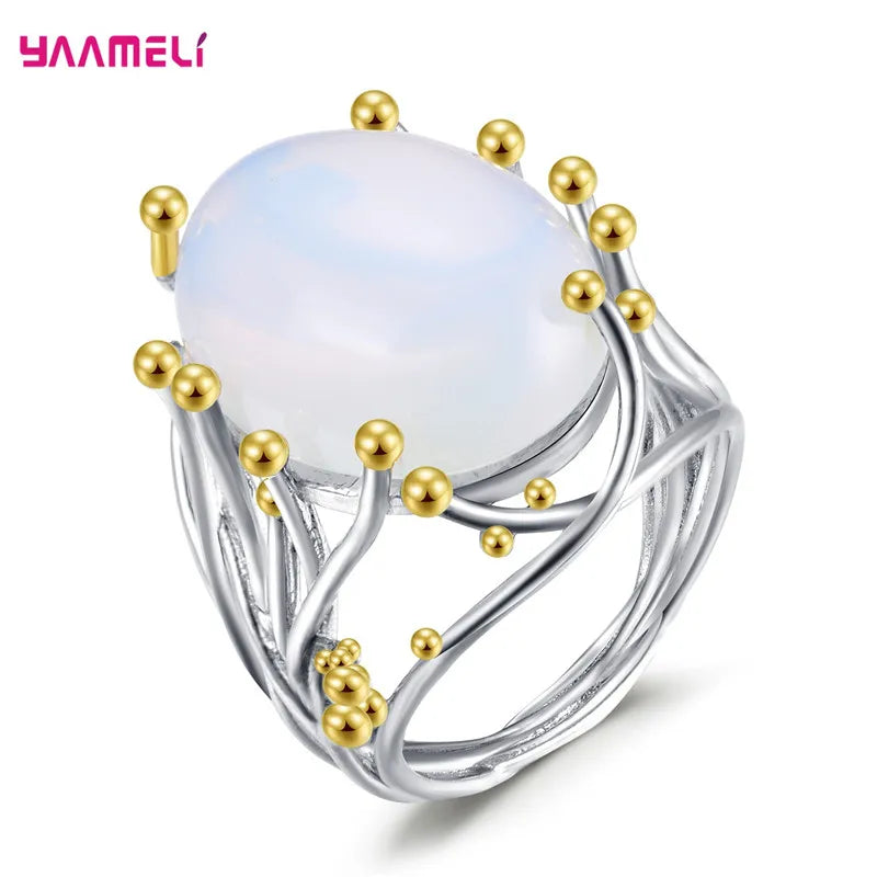 Ethnic Women Ring Tree Branch Moonstone Charm 925 Sterling Si