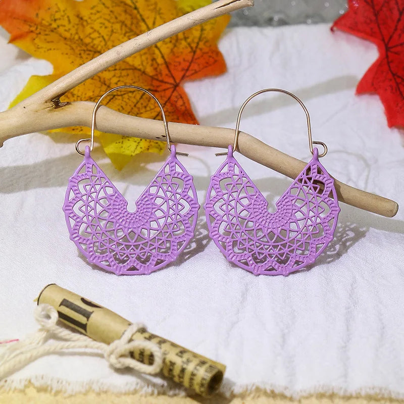 Ethnic Summer Hollow Pink Earrings Flower Boho Jewelry For Women Retro