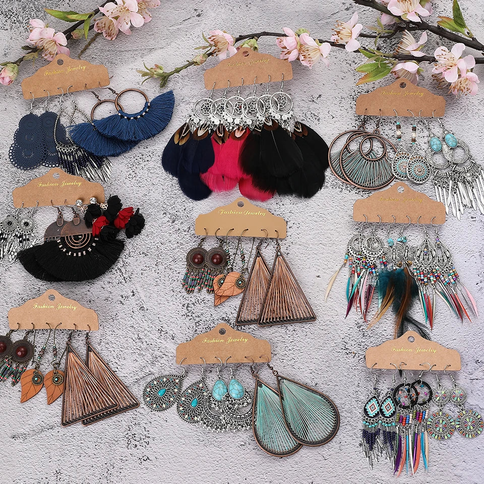 Boho Vintage Metal Tassel Earrings Sets for Women