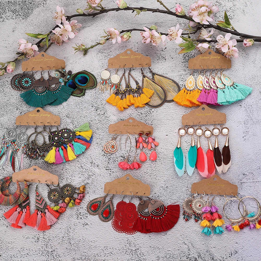 Boho Vintage Metal Tassel Earrings Sets for Women