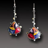 Vintage Red Yellow Stone Earrings Silver Dangle Metal Boho Earrings Women