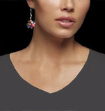 Vintage Red Yellow Stone Earrings Silver Dangle Metal Boho Earrings Women