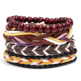 Vintage Braided Leather Bracelet Set Beads Charm Wristbands