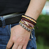 Vintage Braided Leather Bracelet Set Beads Charm Wristbands