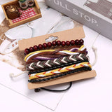 Vintage Braided Leather Bracelet Set Beads Charm Wristbands