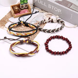 Vintage Braided Leather Bracelet Set Beads Charm Wristbands