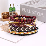 Vintage Braided Leather Bracelet Set Beads Charm Wristbands