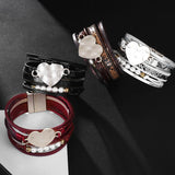 Ethnic Wide Cuff Bohemian Heart Bracelet Punk Leather Bracelets Women