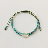 Ethnic Women Turquoise Stone Beaded Bracelet Shell Pearl Natural Stone