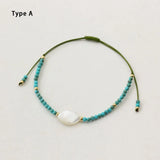 Ethnic Women Turquoise Stone Beaded Bracelet Shell Pearl Natural Stone