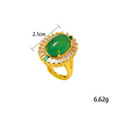 24K Vintage Green Stone Crystal Women's Ring Bride Wedding Jewelry