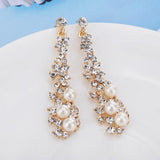 Ethnic Long Rhinestone Simulated Pearl Clip on Earrings