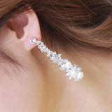 Ethnic Long Rhinestone Simulated Pearl Clip on Earrings