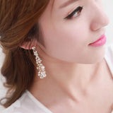 Ethnic Long Rhinestone Simulated Pearl Clip on Earrings