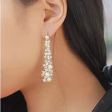 Ethnic Long Rhinestone Simulated Pearl Clip on Earrings