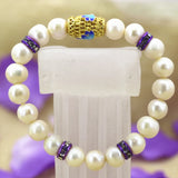 Freshwater Pearl Cloisonne Bangle Bracelet for Women 7.5inch