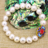 Freshwater Pearl Cloisonne Bangle Bracelet for Women 7.5inch