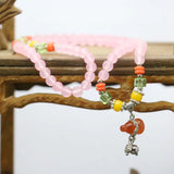 Ethnic Gourd Pendant Crystal Bracelet Pink Chalcedony Hand Chain
