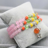 Ethnic Gourd Pendant Crystal Bracelet Pink Chalcedony Hand Chain