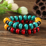 Chinese Wind Turquoise Pine Stone Bracelet Tibetan Buddhist Beads Hand Plate