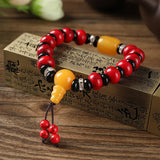 Chinese Wind Turquoise Pine Stone Bracelet Tibetan Buddhist Beads Hand Plate