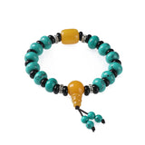 Chinese Wind Turquoise Pine Stone Bracelet Tibetan Buddhist Beads Hand Plate
