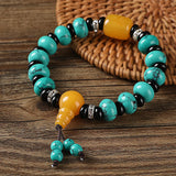 Chinese Wind Turquoise Pine Stone Bracelet Tibetan Buddhist Beads Hand Plate