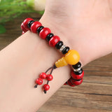 Chinese Wind Turquoise Pine Stone Bracelet Tibetan Buddhist Beads Hand Plate