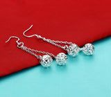 Ethnic 925 Silver Earrings Hollow Ball Pendant Solid Silver Ladies Charm Jewelry