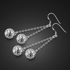 Ethnic 925 Silver Earrings Hollow Ball Pendant Solid Silver Ladies Charm Jewelry