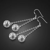 Ethnic 925 Silver Earrings Hollow Ball Pendant Solid Silver Ladies Charm Jewelry
