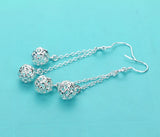 Ethnic 925 Silver Earrings Hollow Ball Pendant Solid Silver Ladies Charm Jewelry