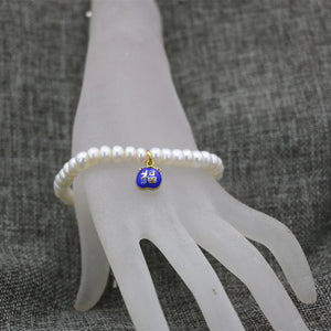 Ethnic 7-8mm Pearl Abacus Beads Bracelet with Cloisonne Spacers