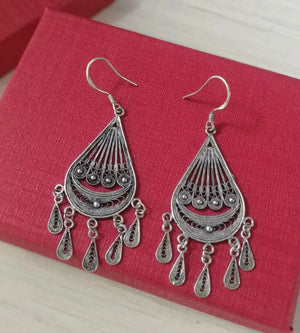 Miao Silver Ethnic Wind Hand-Wired Ear Jewelry Earrings