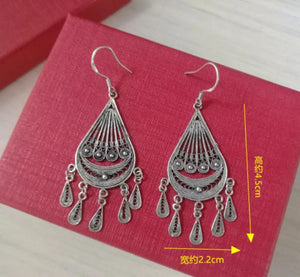 Miao Silver Ethnic Wind Hand-Wired Ear Jewelry Earrings