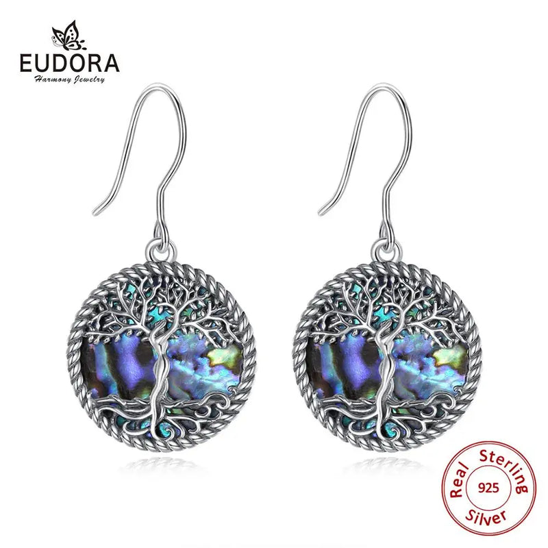 925 Silver Tree of Life Drop Earrings with Mother of Pearl