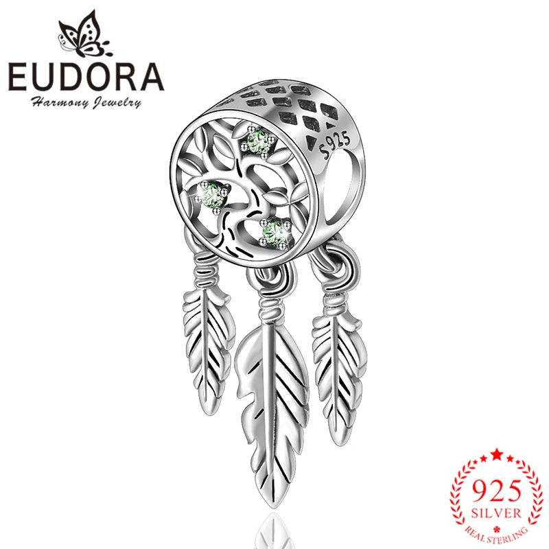925 Silver Tree of Life Dream Catcher Charm Beads for DIY Jewelry