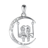 925 Silver Two Sisters Swinging Pendant Necklace for Girlfriends