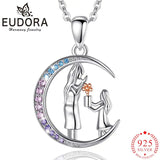 Eudora 925 Silver Mother-Daughter Flower Pendant Necklace