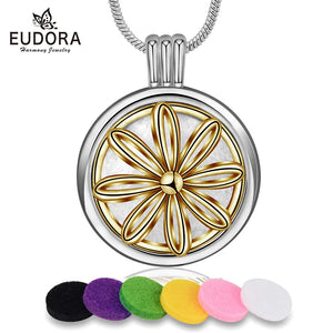 Daisy Flower Aroma Locket Necklace Essential Oil Diffuser Pendant