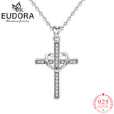 Eudora 925 Silver Lady Pendant Necklace Jewelry Crystal Cross Necklace