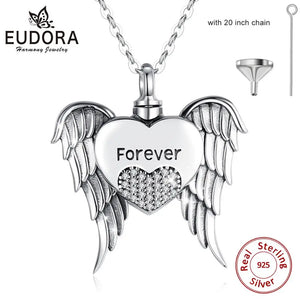 925 Silver Heart Wing Pendant Keepsake Heart CZ Locket Necklace