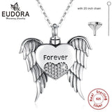 925 Silver Heart Wing Pendant Keepsake Heart CZ Locket Necklace