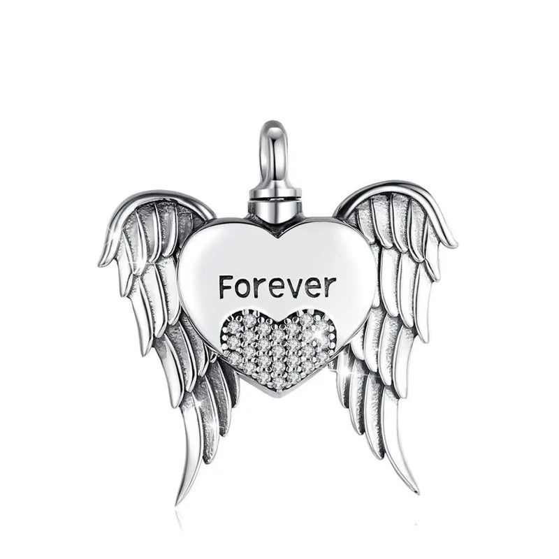 925 Silver Heart Wing Pendant Keepsake Heart CZ Locket Necklace